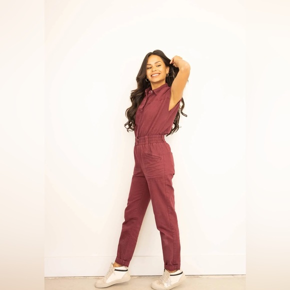 Anthropologie Pistola Rosie Button Front Jumpsuit Burgundy Size Large - Picture 12 of 13